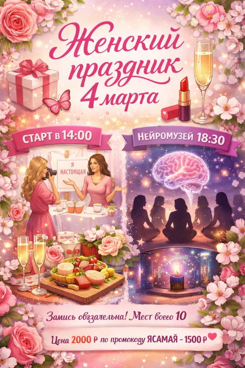 В преддверии 8 Марта приглашаем тебя на наш праздник - Женский день, полный цветов, угощений и подар